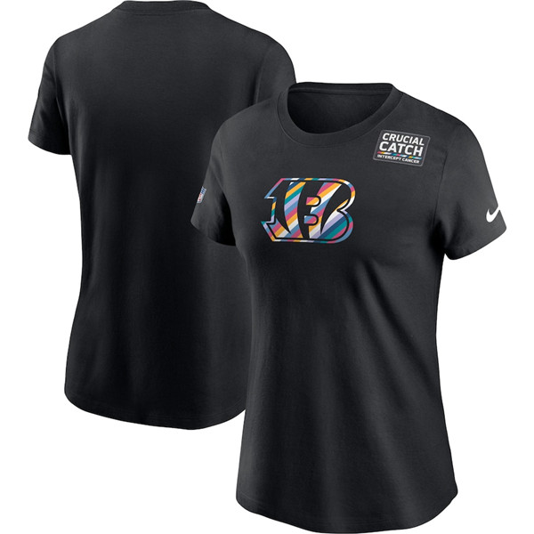 Women's Cincinnati Bengals 2020 Black Sideline Crucial Catch Performance NFL T-Shirt(Run Small)